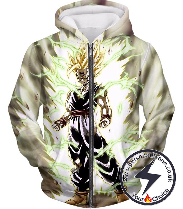 Dragon Ball Super Favourite Fighter Gohan Super Saiyan 2 Awesome Action White Zip Up Hoodie